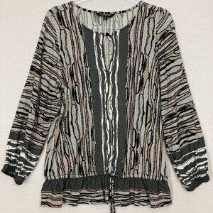 Liverpool Multi Color Abstract Print Soft Stretch Tie Front Pullover Top Medium